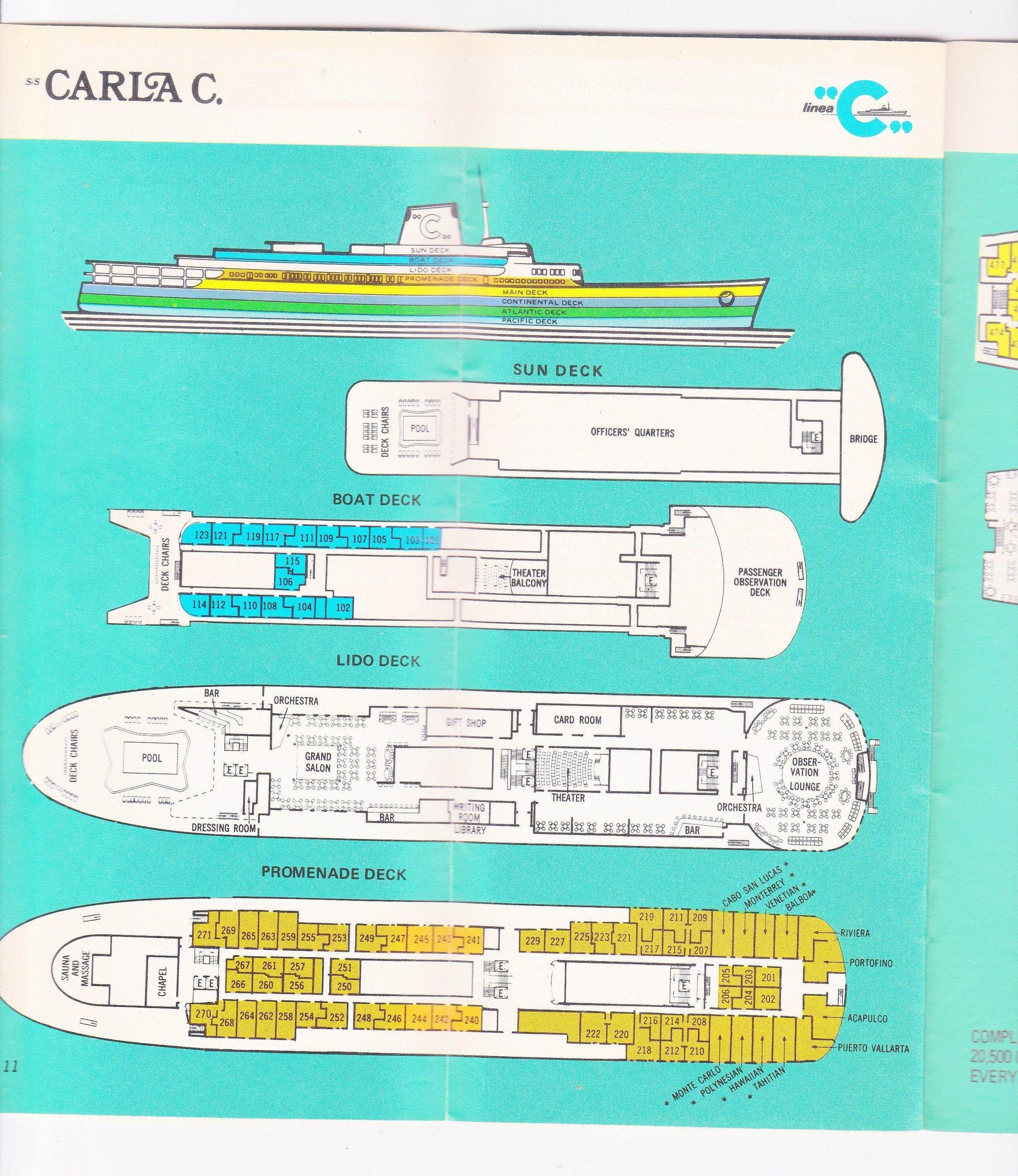 Costa Line Carla C. 1973-74 Caribbean Cruises Cruise Ship Brochure - TulipStuff