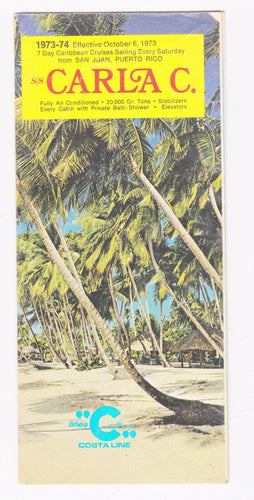 Costa Line Carla C. 1973-74 Caribbean Cruises Cruise Ship Brochure - TulipStuff