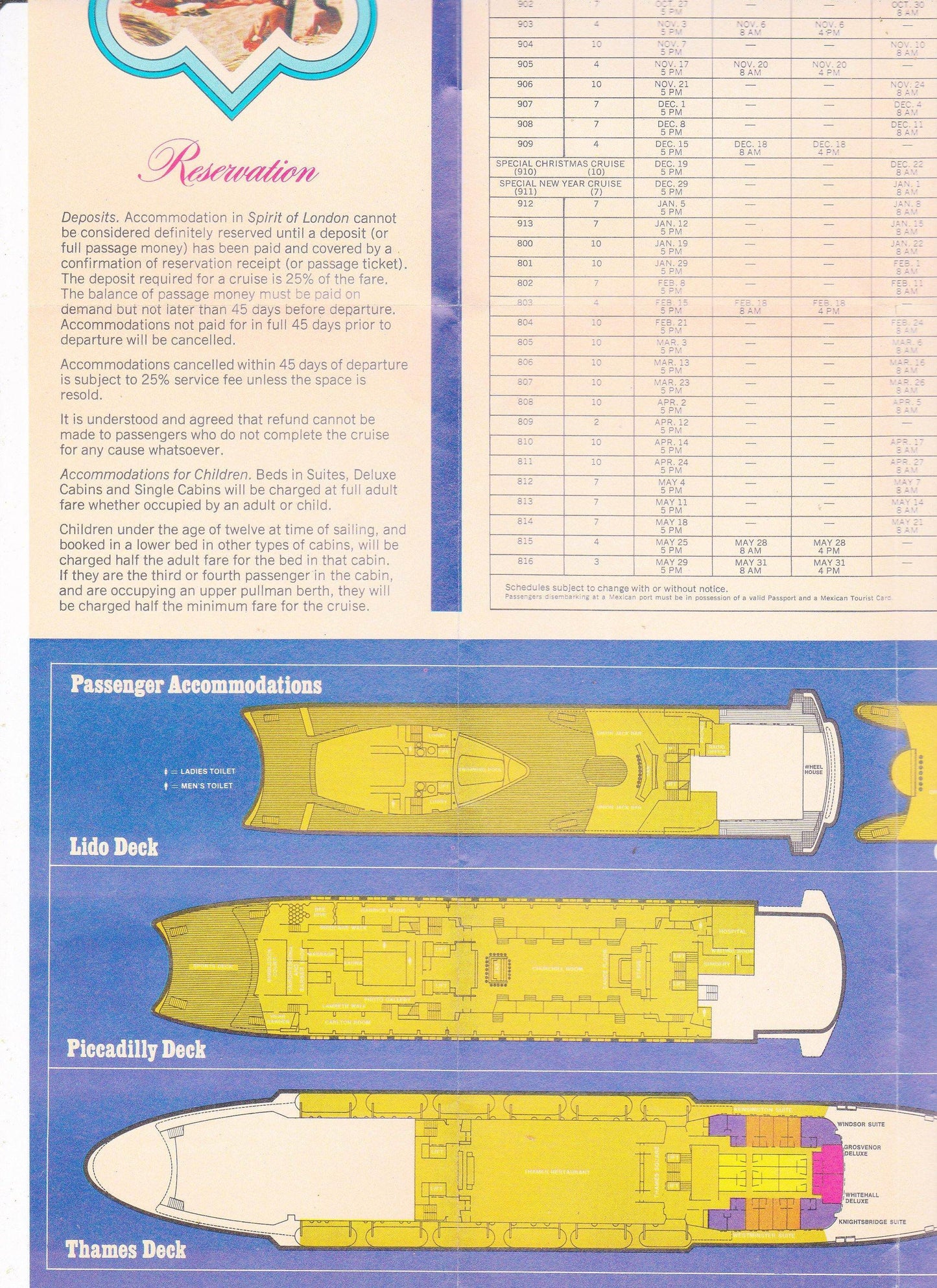 P&O The British Cruise Line Spirit of London 1973-1974 Mexico and Party Cruising Brochure - TulipStuff