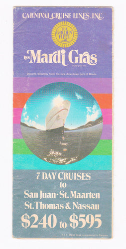 Carnival Cruise Lines TSS Mardi Gras 1972 Caribbean Brochure - TulipStuff