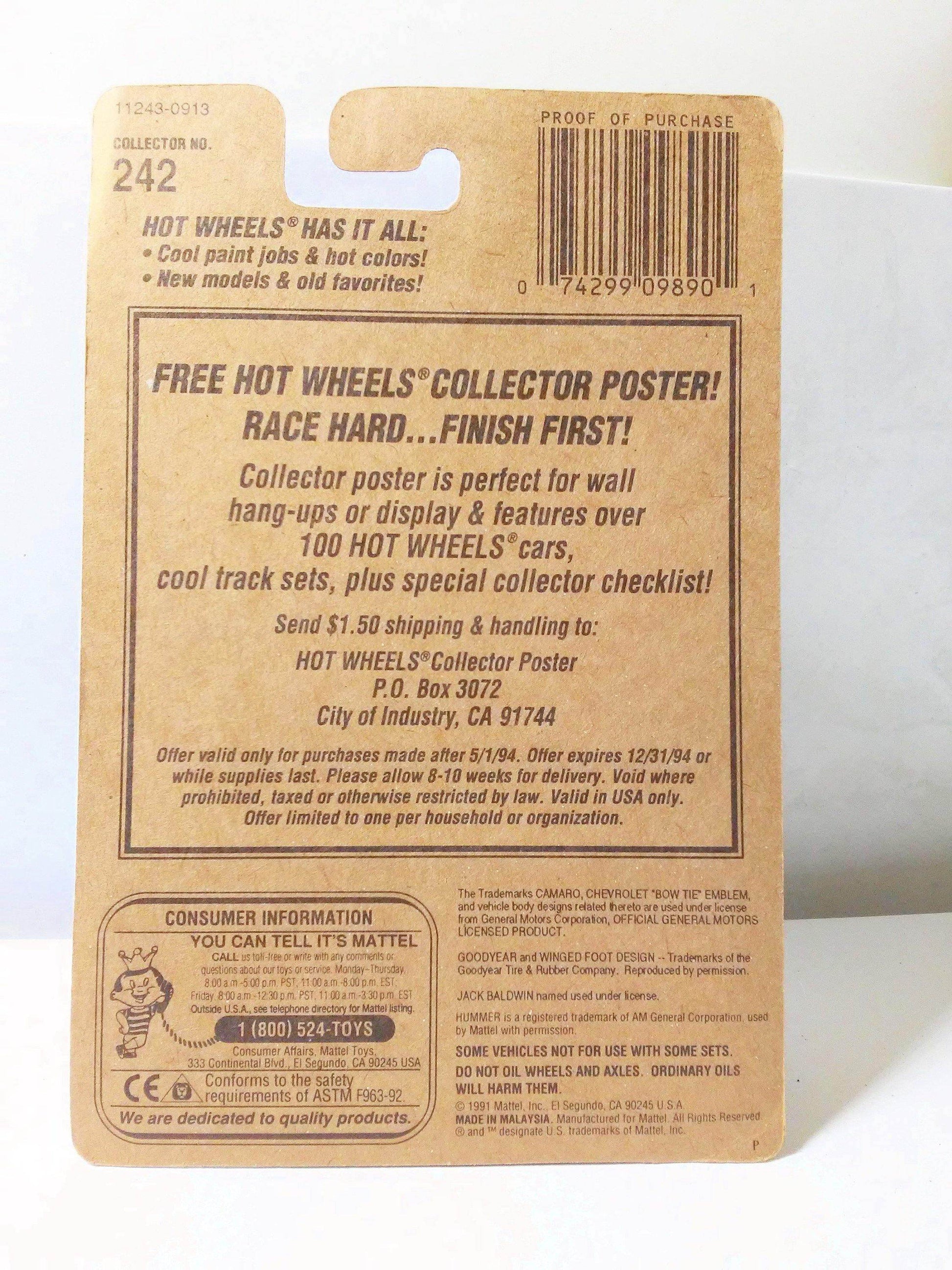 Hot Wheels Collector #242 1993 Camaro Jack Baldwin Racing Car Vintage Die Cast Metal Toy 1993 - TulipStuff