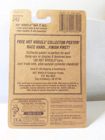 Hot Wheels Collector #242 1993 Camaro Jack Baldwin Racing Car Vintage Die Cast Metal Toy 1993 - TulipStuff