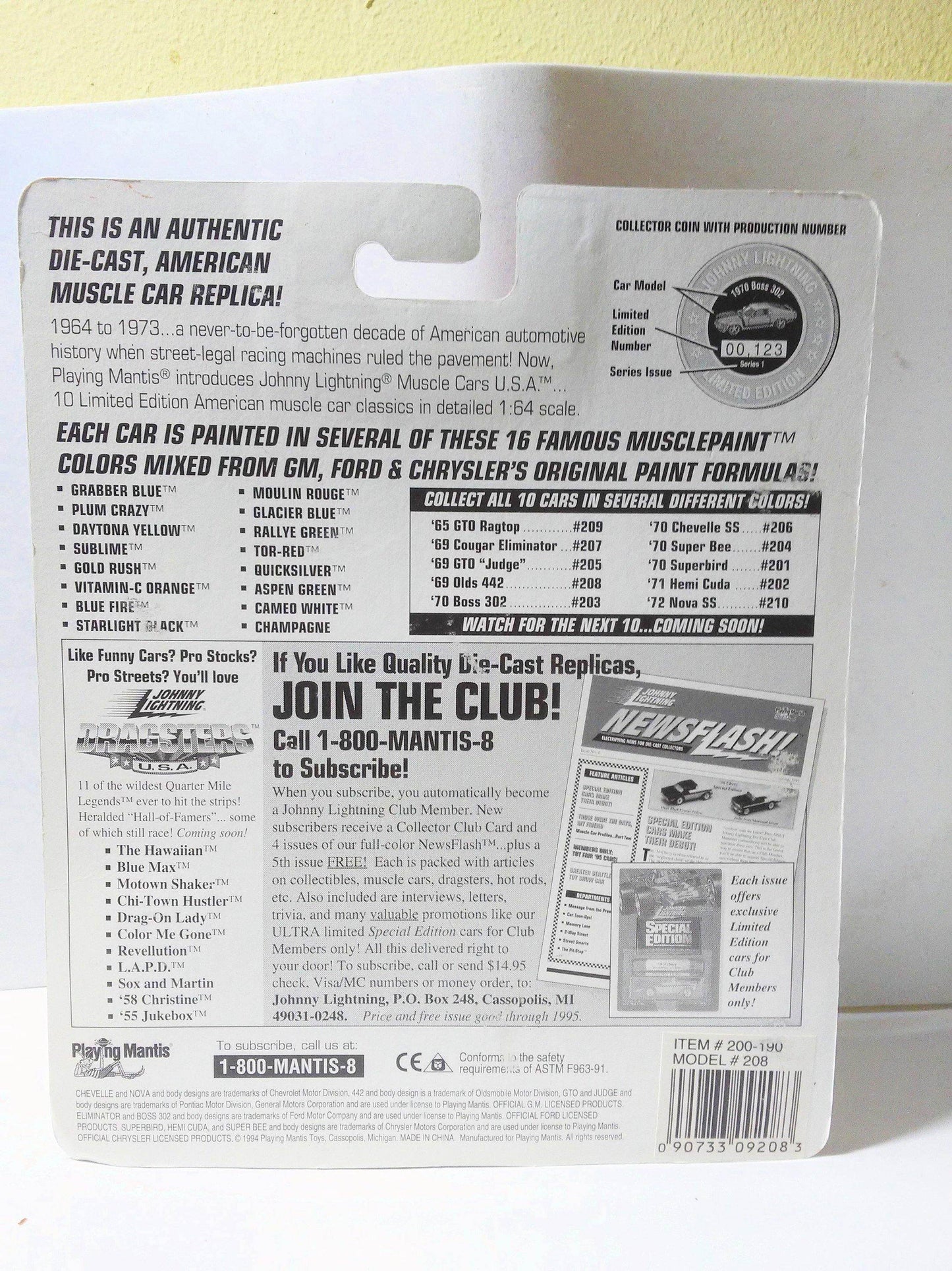 Johnny Lightning Muscle Cars USA 1969 Olds 442 Series 9 Limited Edition Made in 1995 - TulipStuff