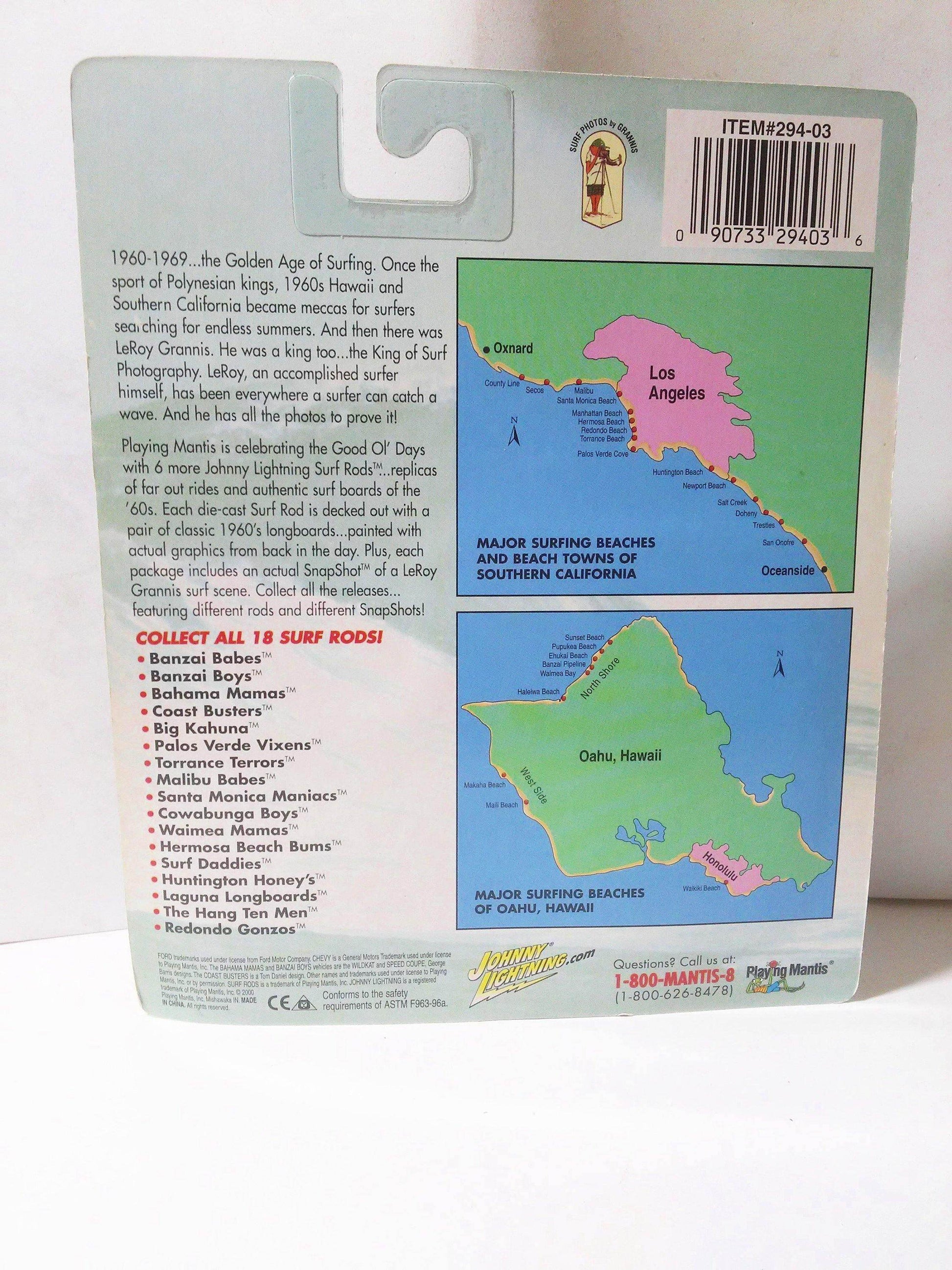 Johnny Lightning  Surf Rods Banzai Boys #758 Speed Coupe Diecast Carwith Surfboards 2000 - TulipStuff