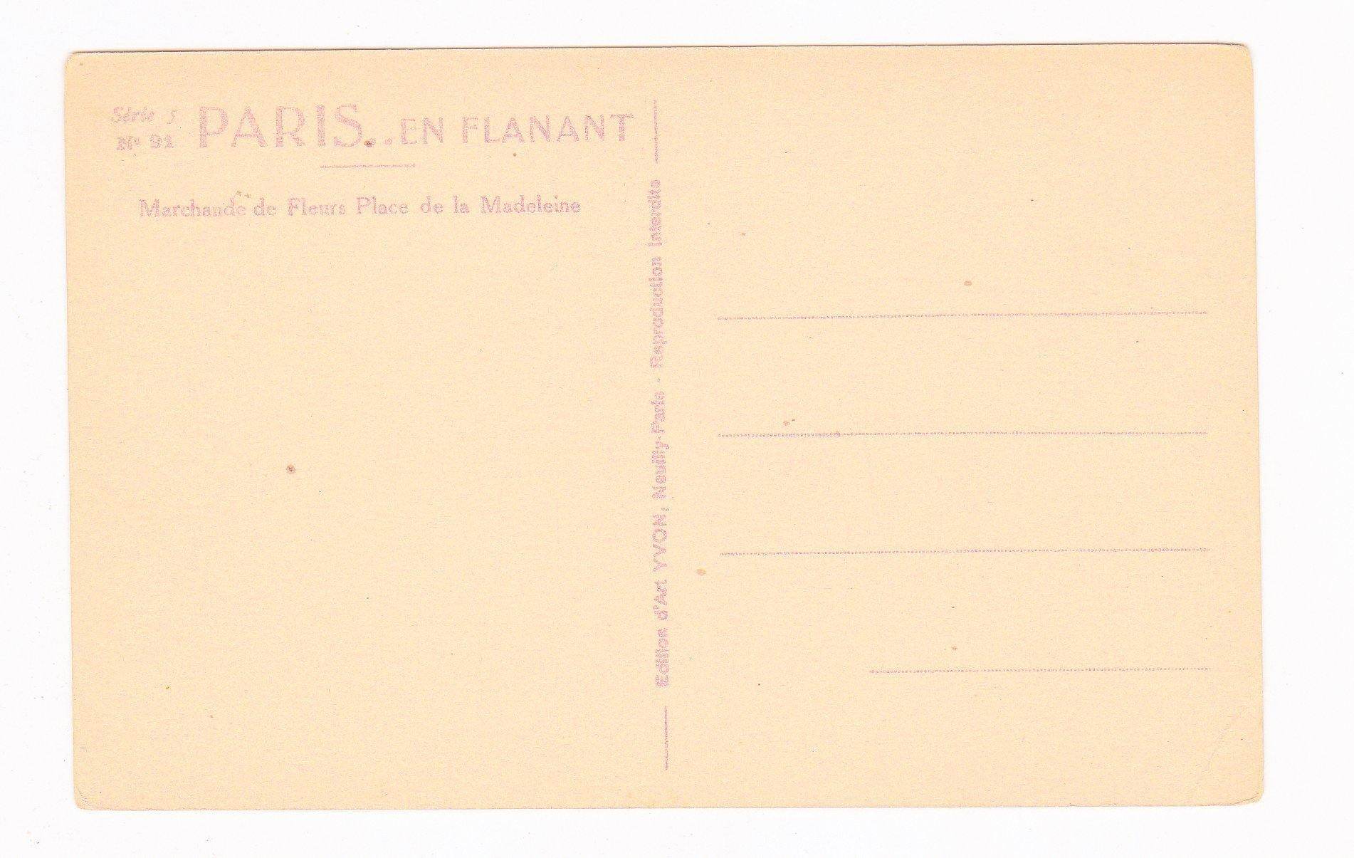 Marchaude de Fleurs Place de la Madelaine Flower Merchant Paris France Postcard 1920's - TulipStuff