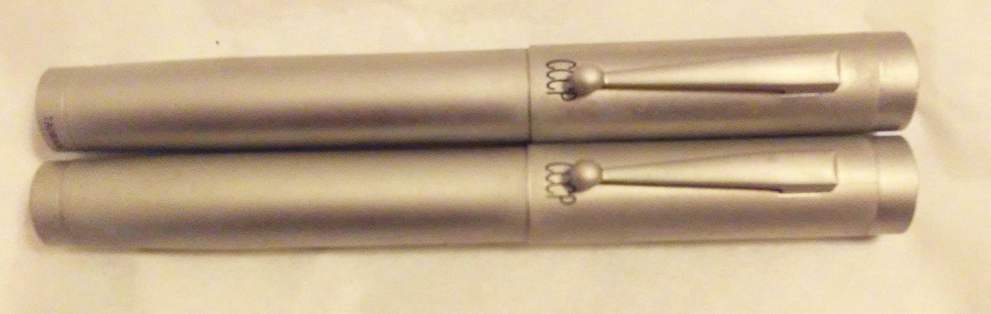 YAFA USSR Soviet Union CCCP Red Star Writing Set Ballpoint Pen Fountain Pen in Wood Box 1990 Brushed Stainless Steel - TulipStuff