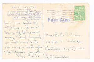 Hotel Roanoke Roanoke Virginia 1940's Linen Postcard - TulipStuff