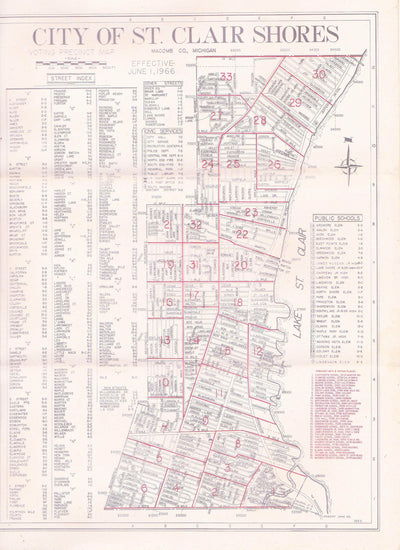 City of St Clair Shores Michigan Vintage June 1966 Voting Precinct Map - TulipStuff