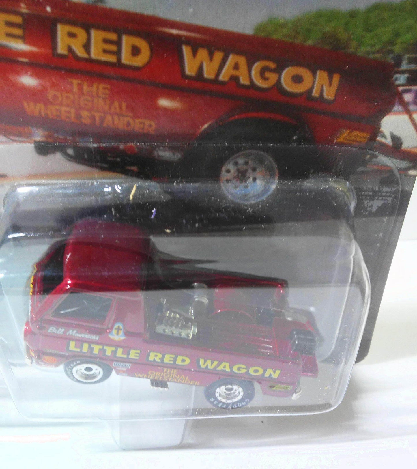 Johnny Lightning Showstoppers Bill Maverick Golden's Little Red Wagon Wheelstander Pickup 1997 - TulipStuff