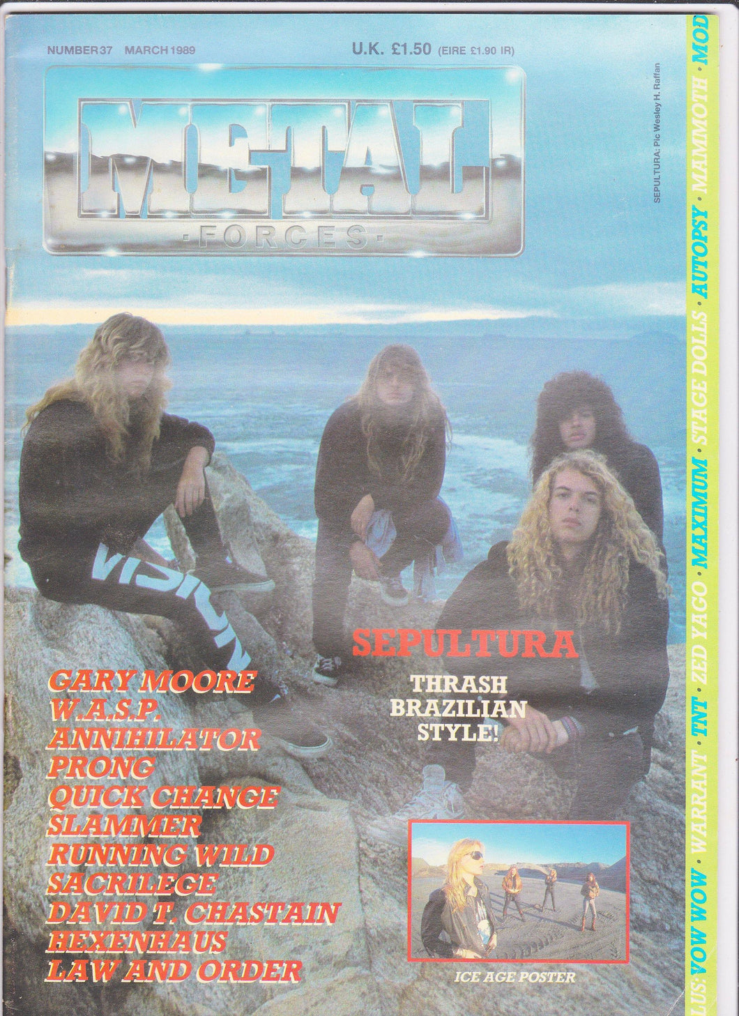 Metal Forces #37 Heavy Metal Magazine March 1989 Sepultura Prong W.A.S.P. Gary Moore Dave Chastain - TulipStuff