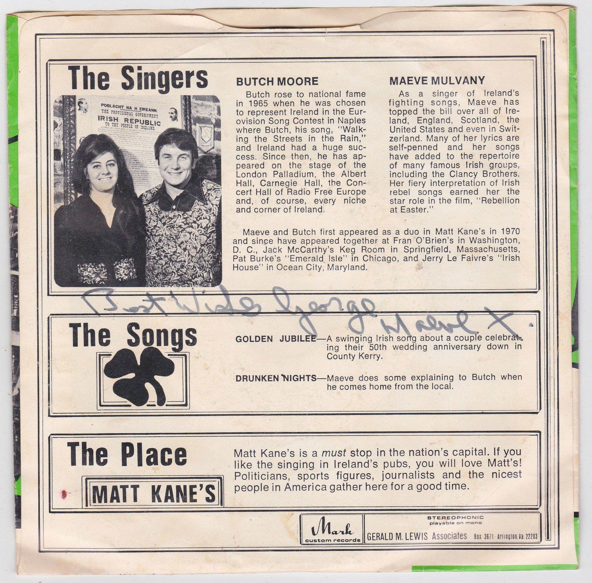 Butch Moore And Maeve Mulvany Drunken Nights / Golden Jubilee 45RPM Live 1970 Irish Music - TulipStuff