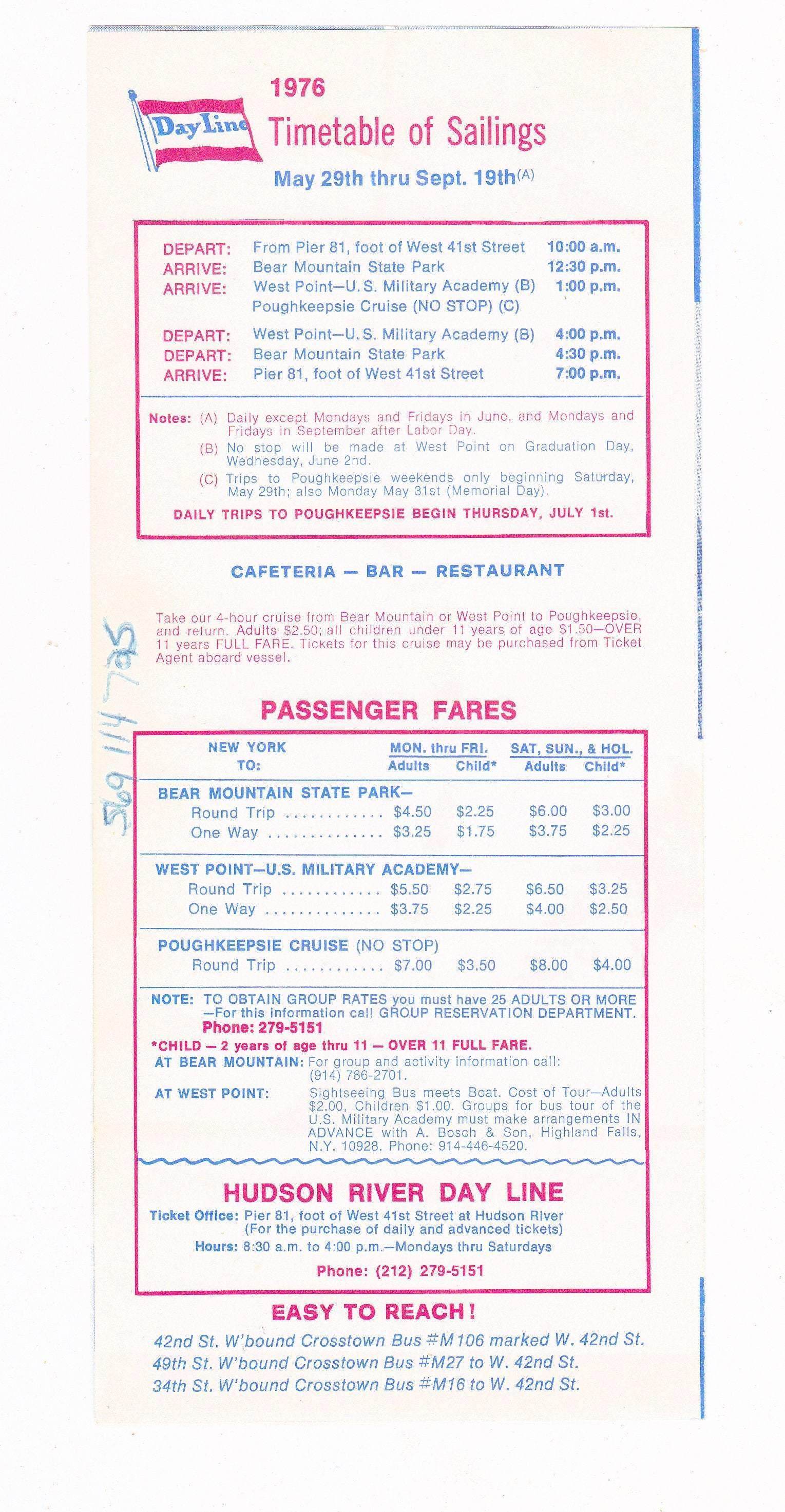 Vintage 1976 Hudson River Day Line New York Bear Mountain West Point Sightseeing Cruise Brochure - TulipStuff
