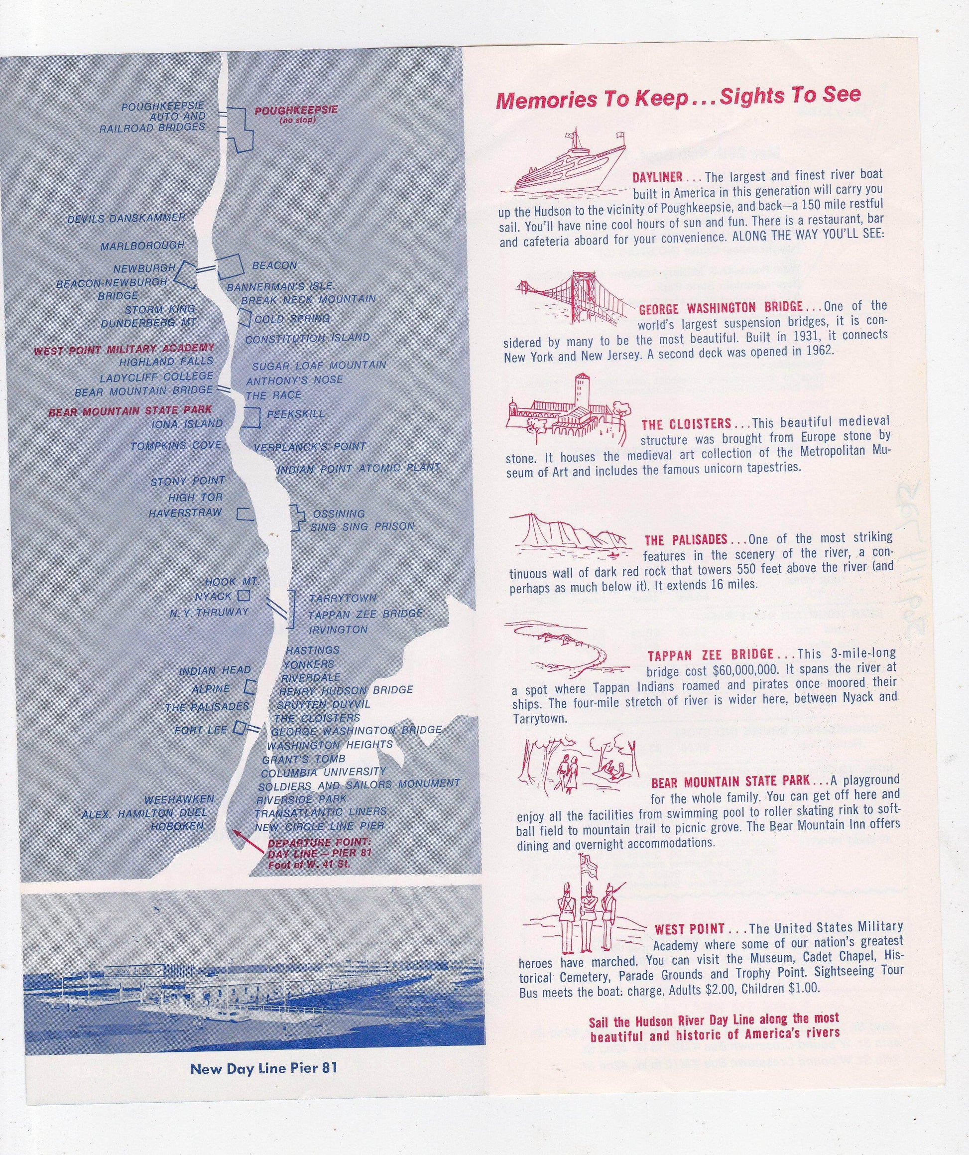 Vintage 1976 Hudson River Day Line New York Bear Mountain West Point Sightseeing Cruise Brochure - TulipStuff