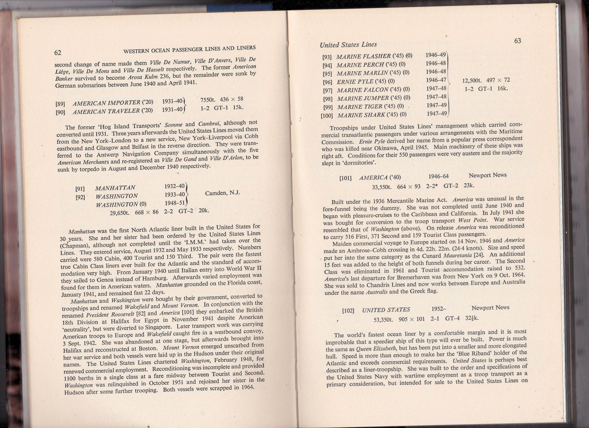 Western Ocean Passenger Lines and Liners 1934-1969 Vernon Gibbs Hardcover First Printing 1970 - TulipStuff