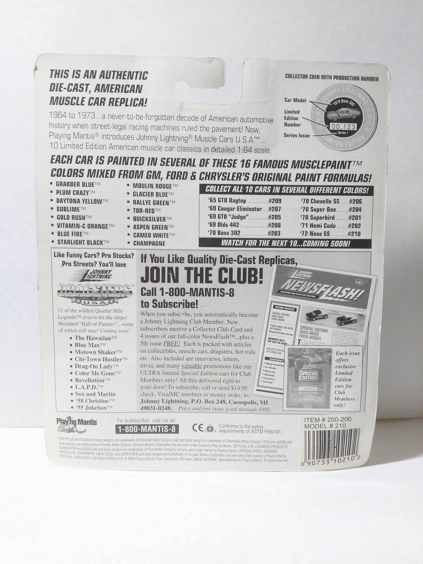 Johnny Lightning Muscle Cars USA 1972 Nova SS Series 10 Limited Edition Made in 1995 - TulipStuff