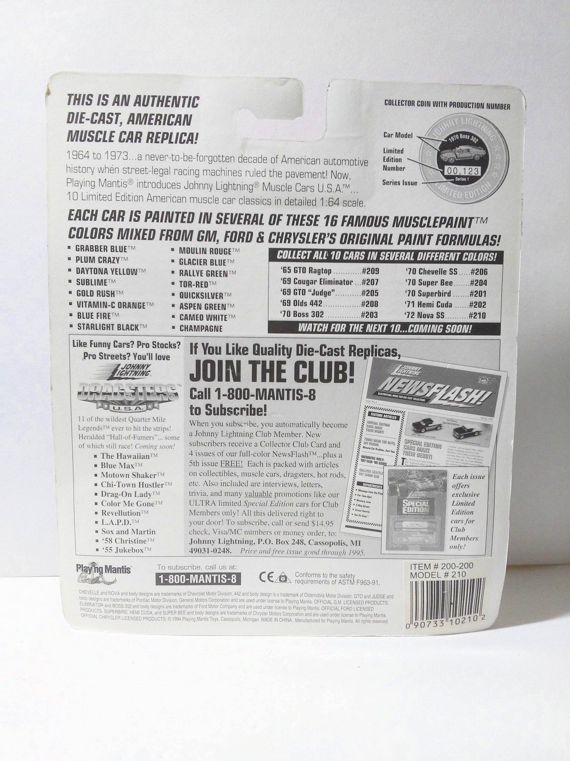 Johnny Lightning Muscle Cars USA 1972 Nova SS Series 10 Limited Edition Made in 1995 - TulipStuff