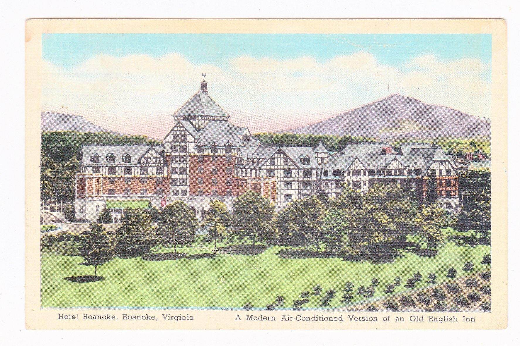 Hotel Roanoke Roanoke Virginia 1940's Linen Postcard - TulipStuff