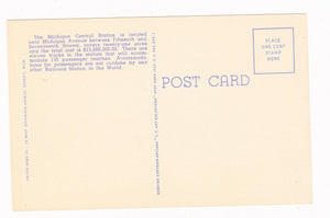 Michigan Central Station Detroit Michigan 1940's Linen Postcard Railroad Station - TulipStuff