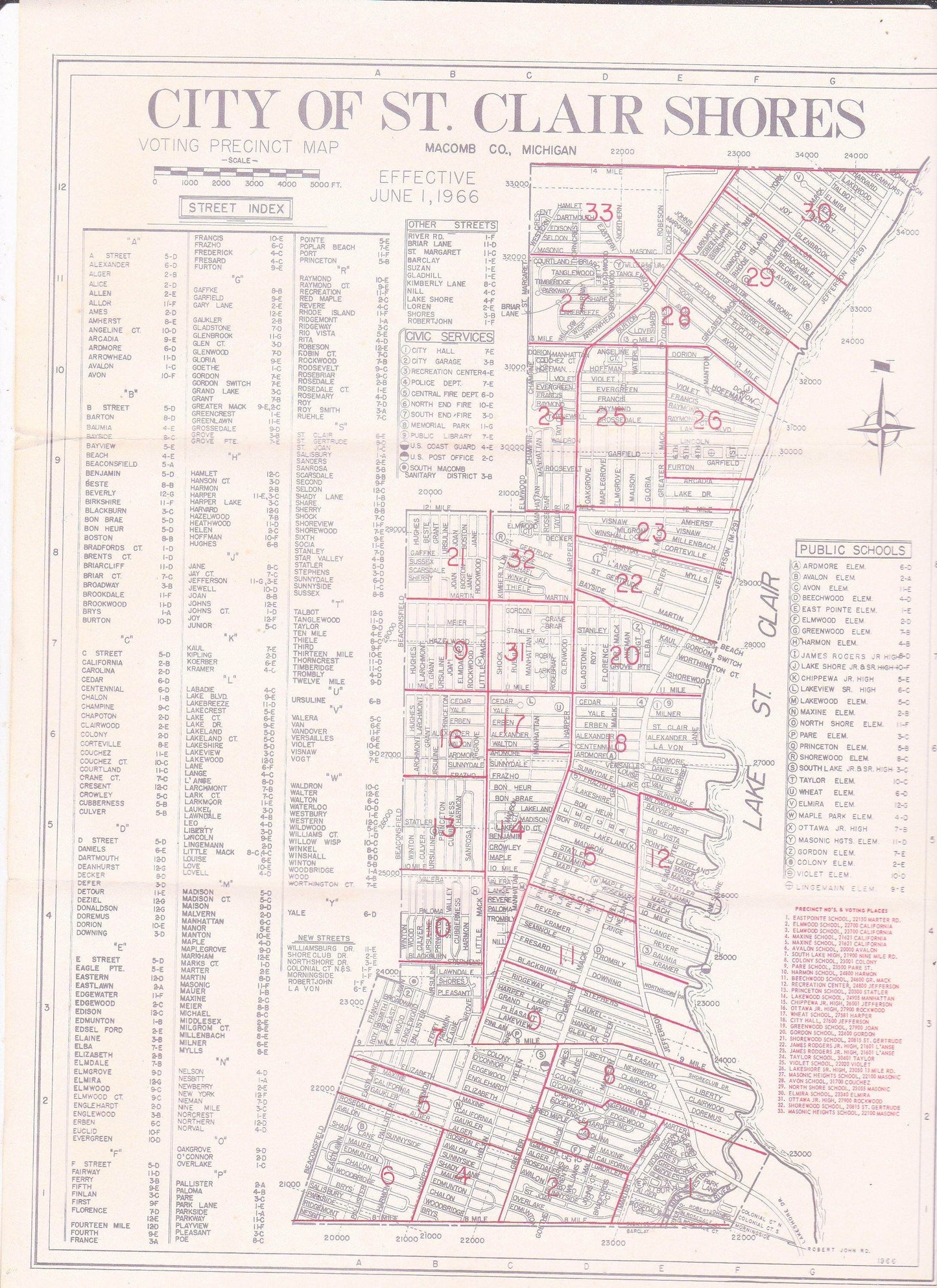 City of St Clair Shores Michigan Vintage June 1966 Voting Precinct Map - TulipStuff