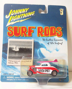 Johnny Lightning  Surf Rods Banzai Babes #556 Flathead Flyer Ford Coupe Diecast Car with Surfboards 2000 - TulipStuff