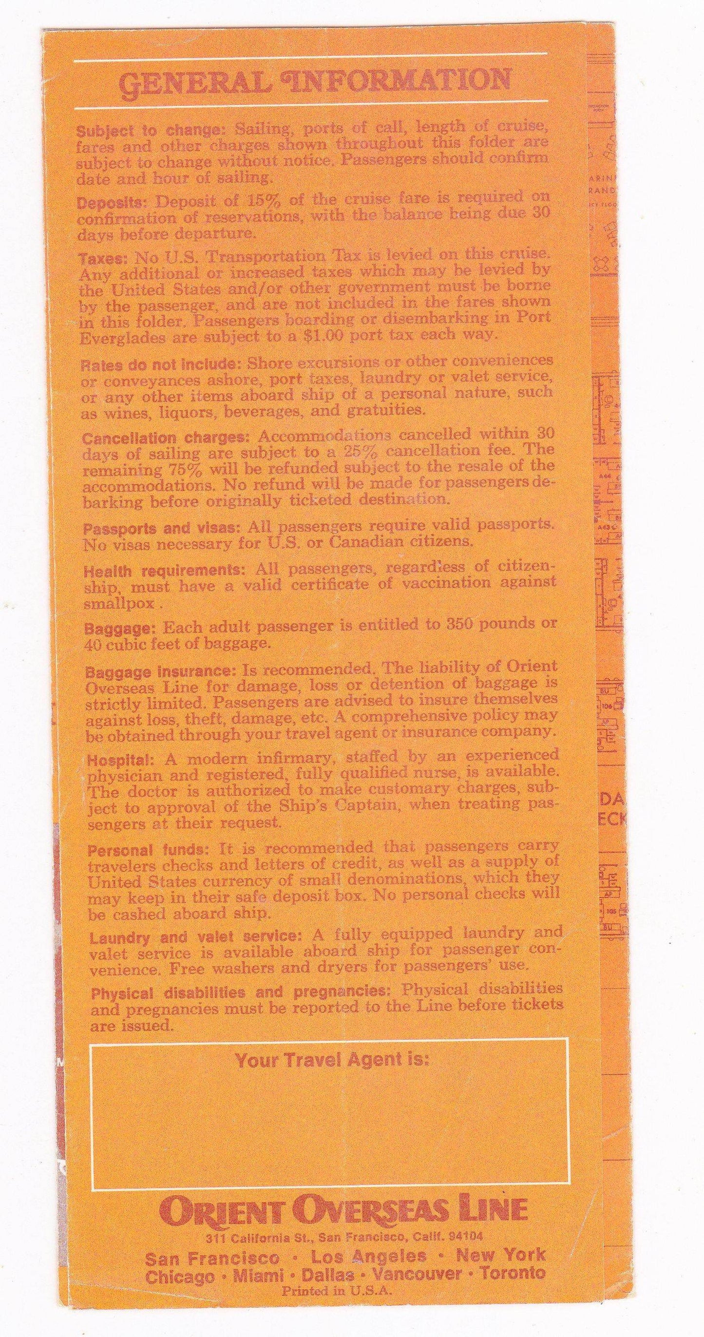 Orient Overseas Line ss Oriental Empress 1970's Caribbean Cruise Brochure with Deck Plans - TulipStuff