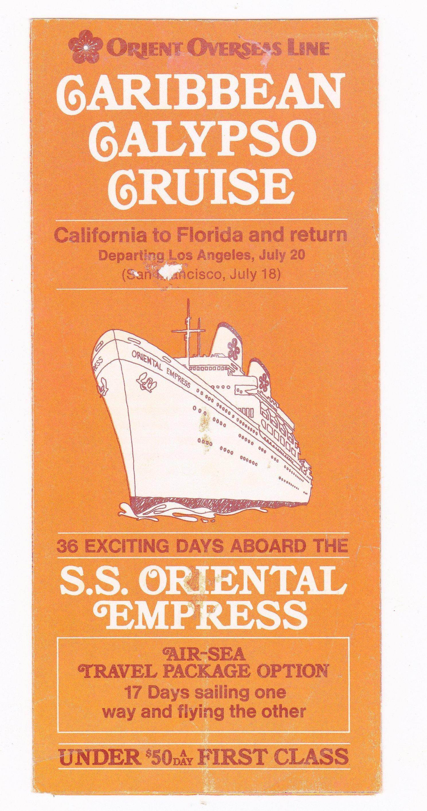 Orient Overseas Line ss Oriental Empress 1970's Caribbean Cruise Brochure with Deck Plans - TulipStuff