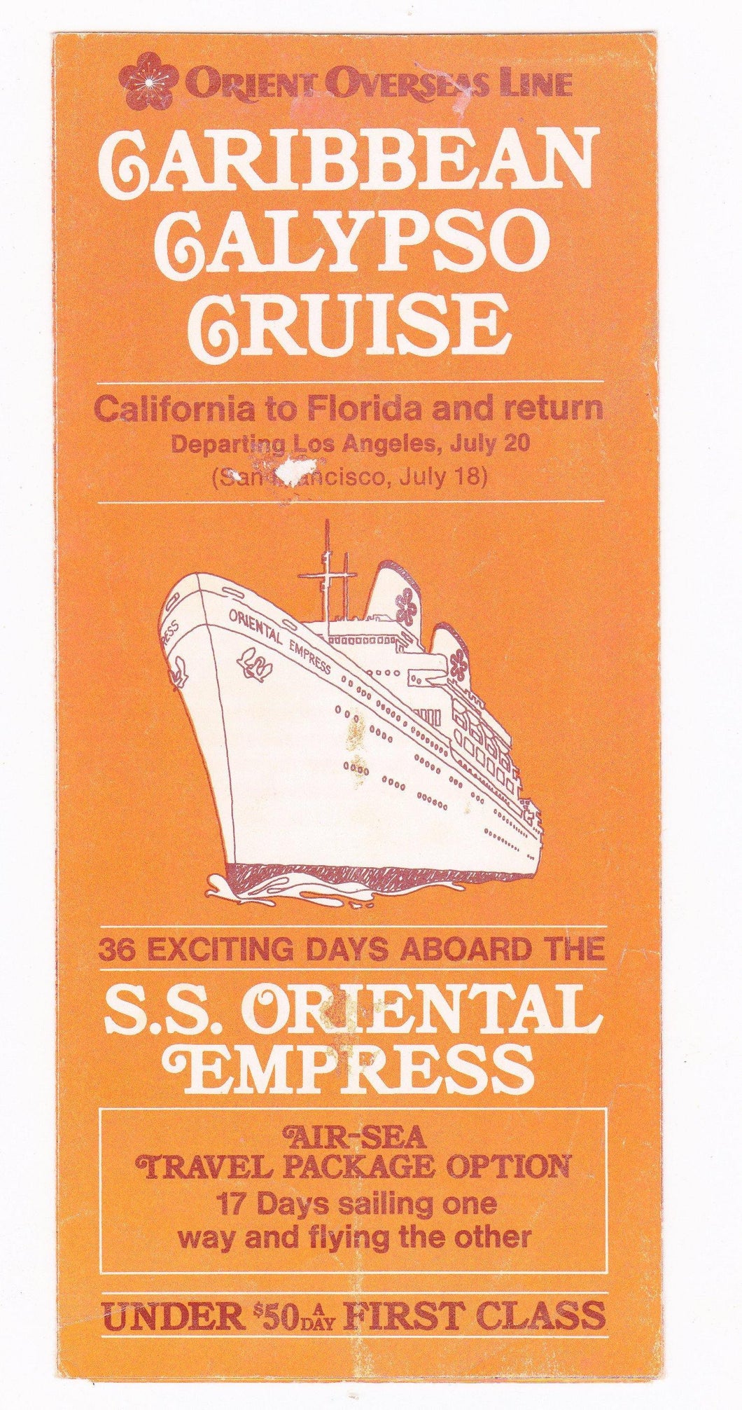Orient Overseas Line ss Oriental Empress 1970's Caribbean Cruise Brochure with Deck Plans - TulipStuff