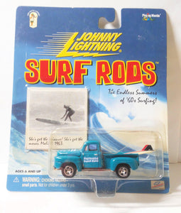 Johnny Lightning  Surf Rods Hermosa Beach Bums '50 Ford F-1 Pickup Truck Diecast Carwith Surfboards 2000 - TulipStuff