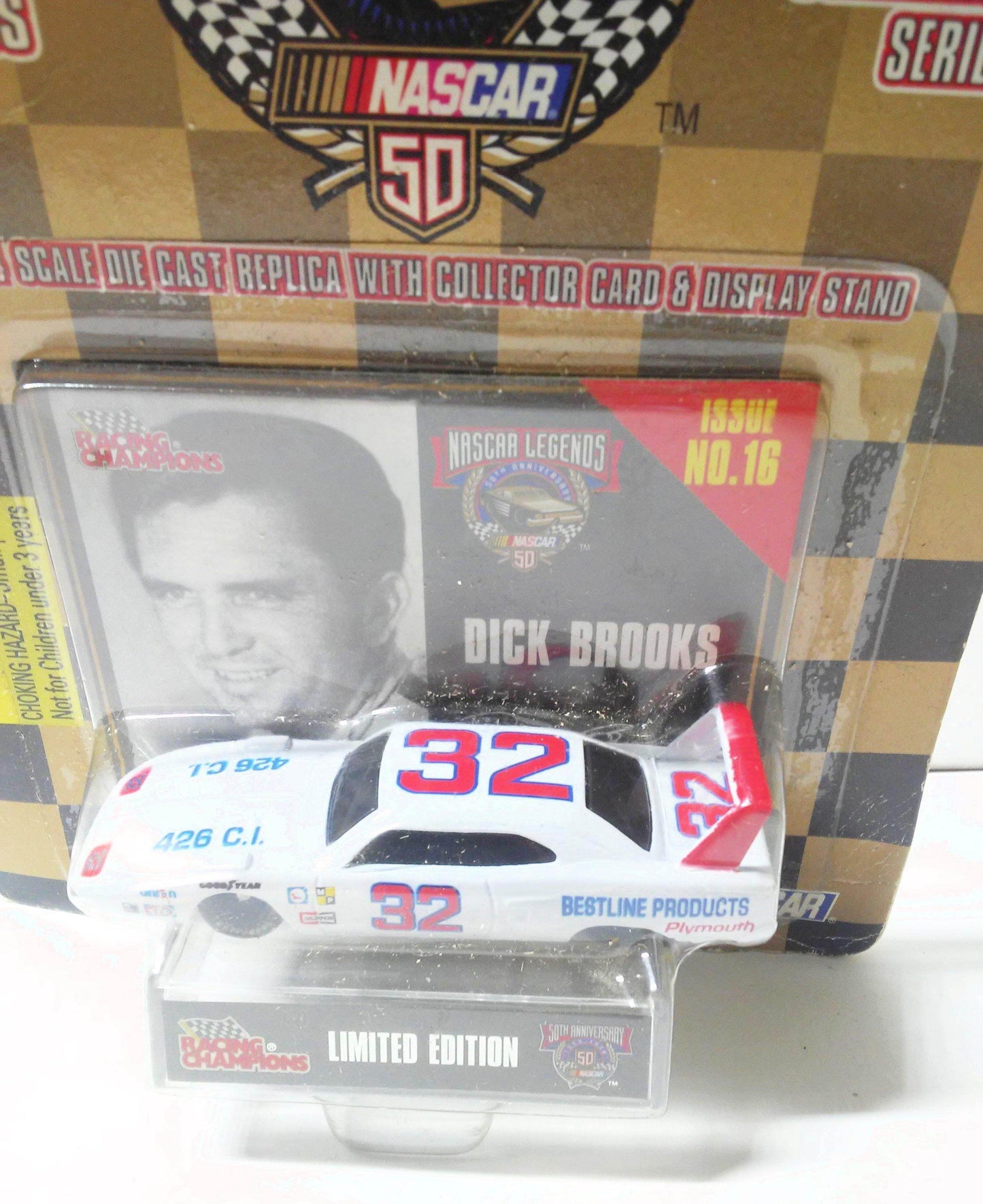 Racing Champions Nascar Legends Issue 16 Ltd Ed Dick Brooks 1970 Plymouth Superbird Bestline Products - TulipStuff