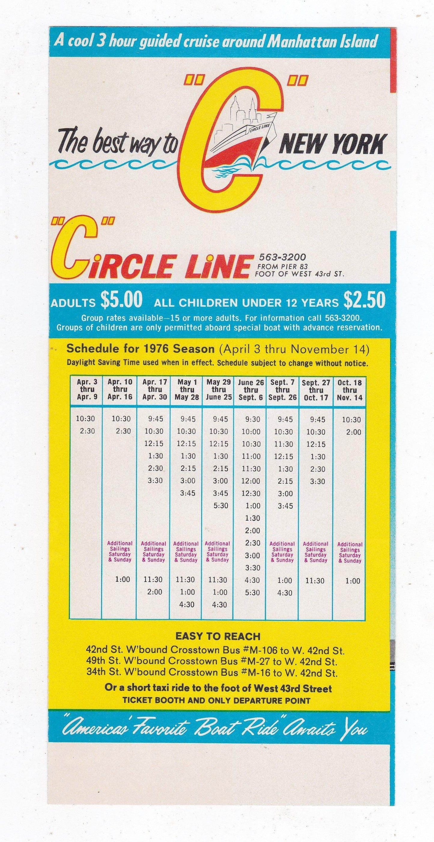 Vintage 1976 Circle Line Manhattan New York Sightseeing Cruise Brochure - TulipStuff