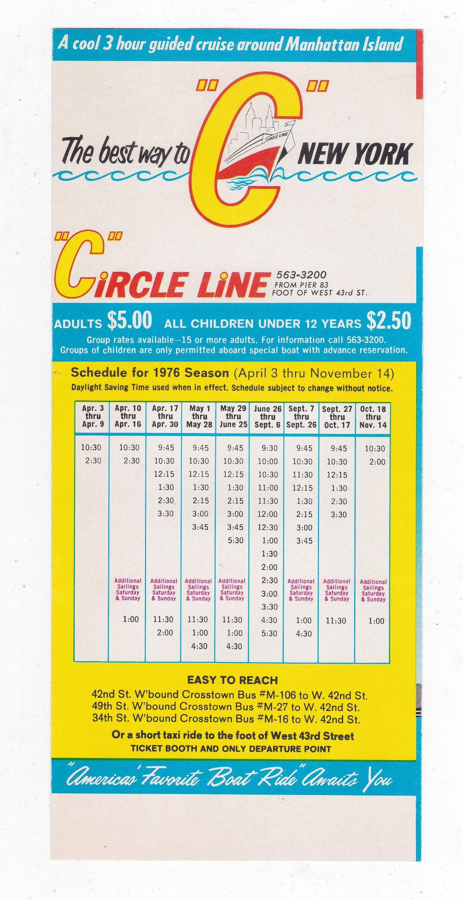 Vintage 1976 Circle Line Manhattan New York Sightseeing Cruise Brochure - TulipStuff