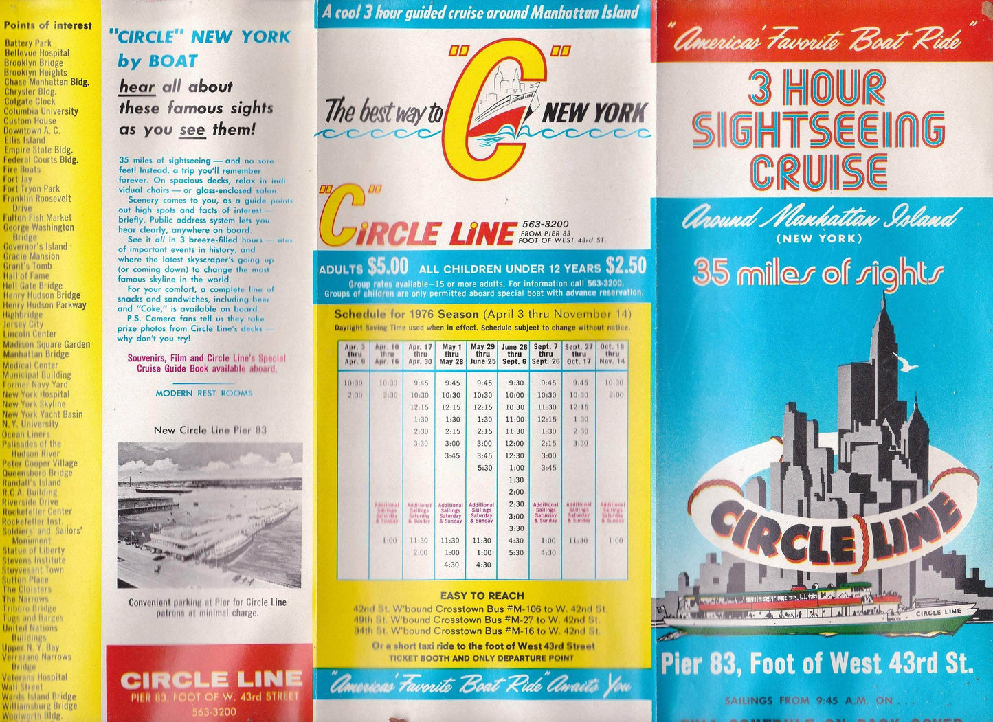 Vintage 1976 Circle Line Manhattan New York Sightseeing Cruise Brochure - TulipStuff