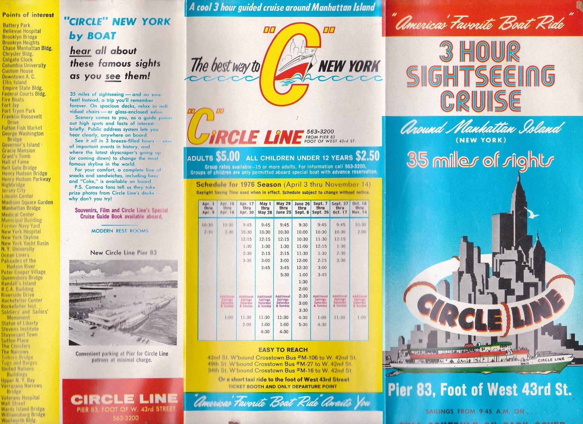 Vintage 1976 Circle Line Manhattan New York Sightseeing Cruise Brochure - TulipStuff
