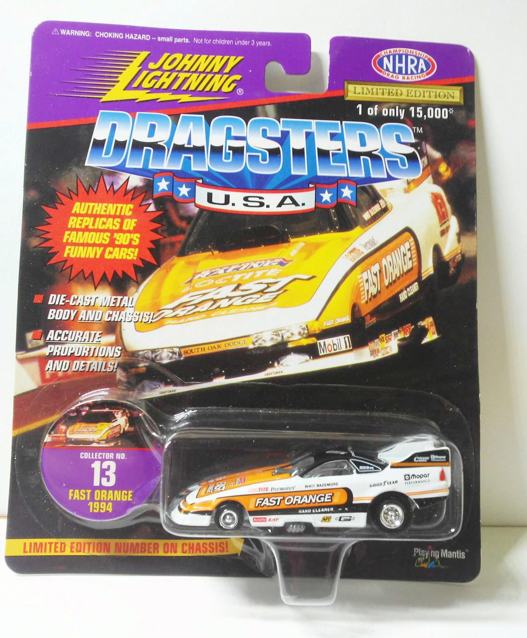 Johnny Lightning Dragsters USA '94 Fast Orange Dodge Daytona Whit Blazemore Funny Car Limited Edition Diecast Metal 1997 - TulipStuff