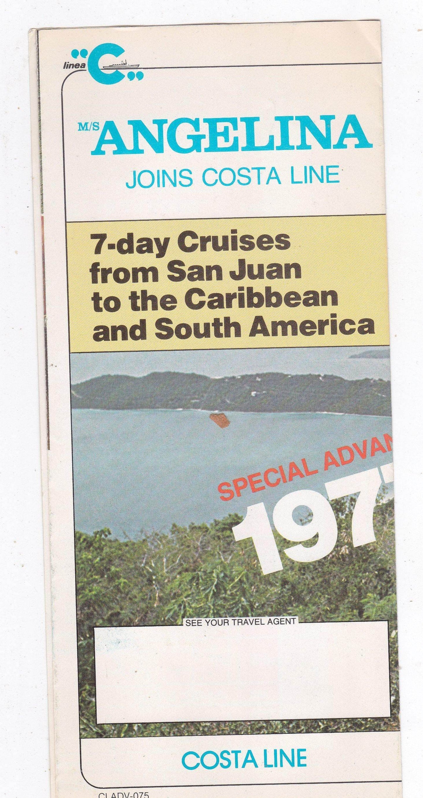 Costa Line ms Angelina 1977-78 Caribbean South America Cruise Brochure - TulipStuff