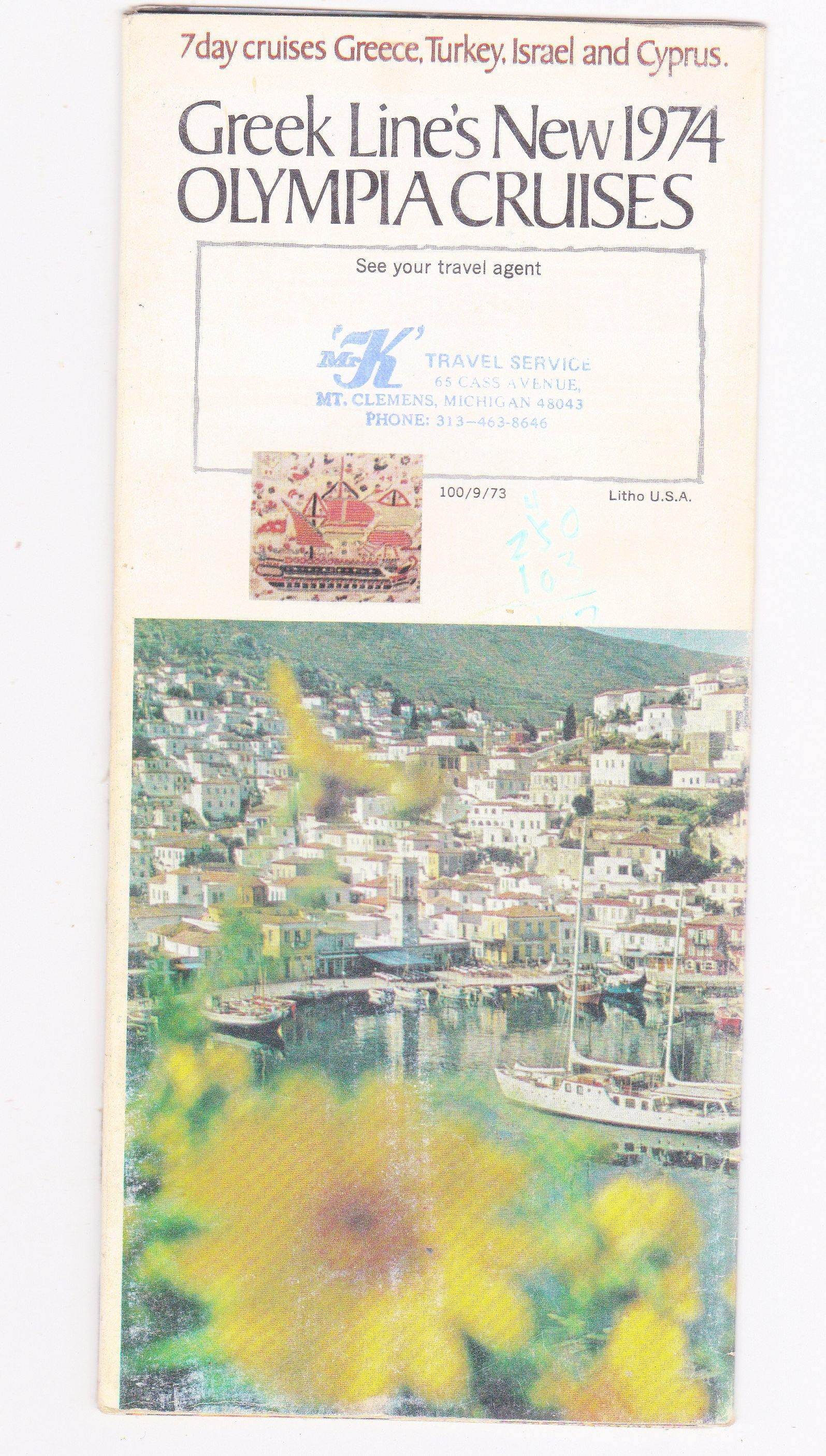 Greek Line TSS Olympia 1974 Mediterranean Cruises Cruise Ship Brochure - TulipStuff