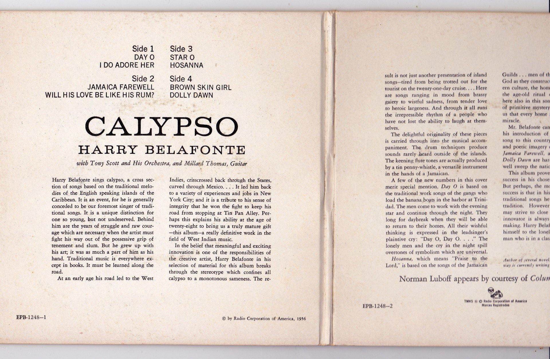 Harry Belafonte Calypso 2x7in Vinyl EP RCA Victor EPB-1248 1956  Day-O Banana Boat Song - TulipStuff