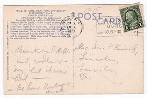 NYU Hall of Fame New York University Philosophy Hall Gould Library Language Hall Bronx 1939 Linen Postcard - TulipStuff