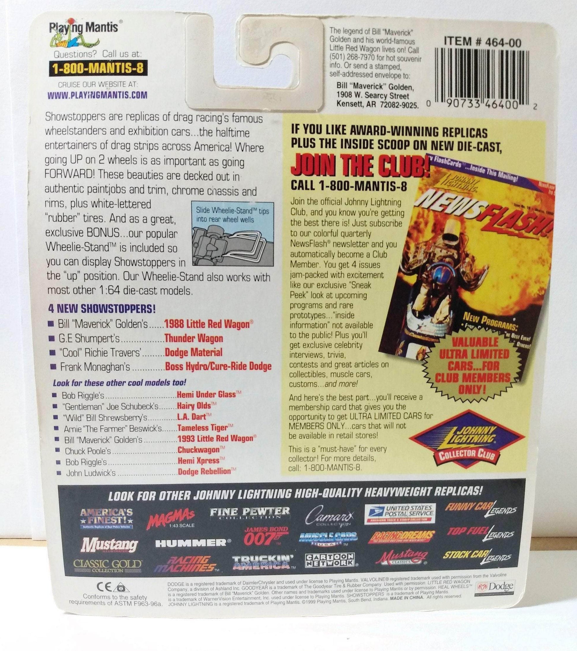 Johnny Lightning Showstoppers Bill Maverick Golden's 1988 Little Red Wagon Wheelstander Pickup - TulipStuff