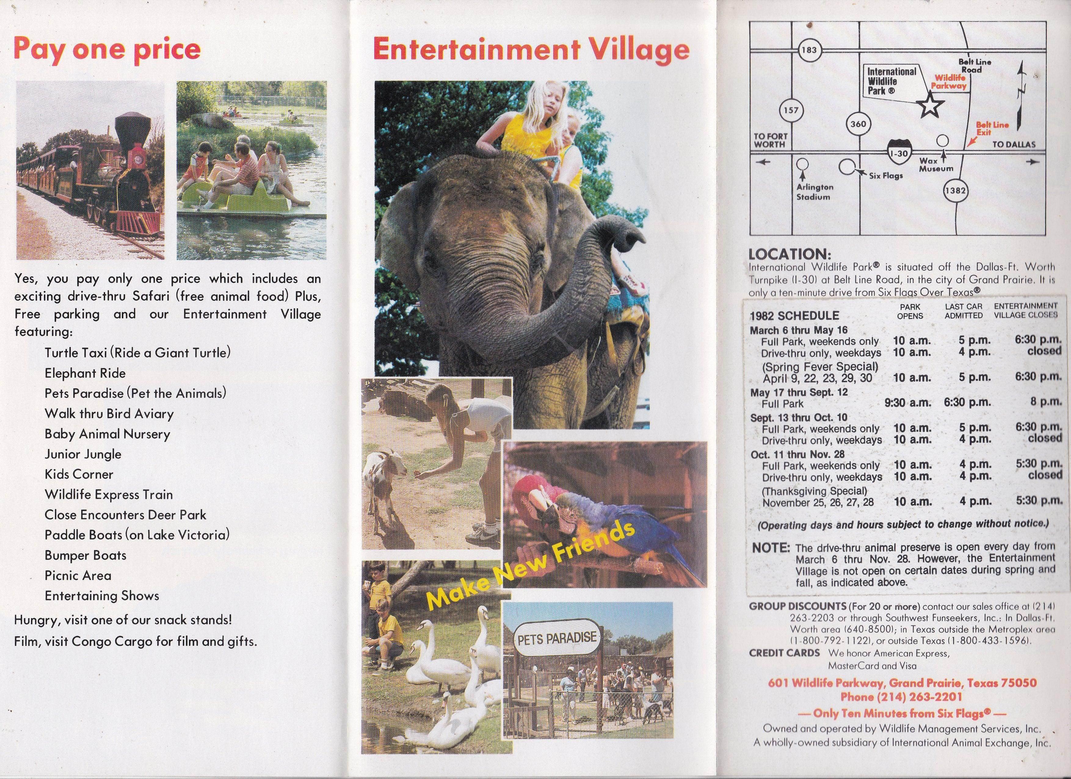 International Wildlife Park Grand Prairie Texas 1982 Brochure