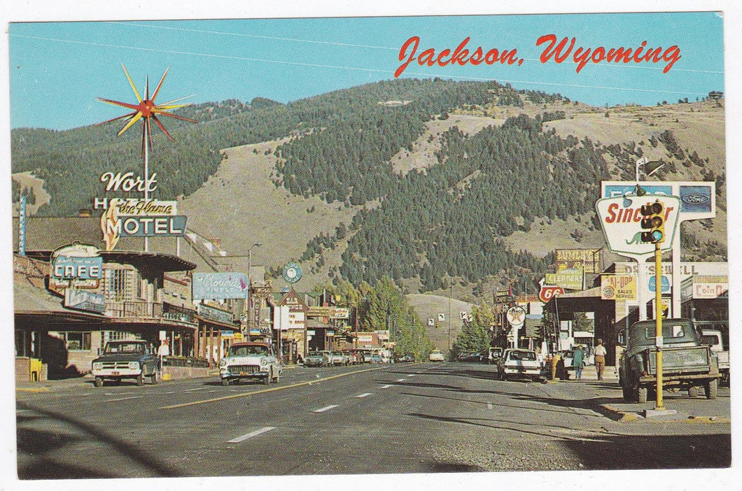 Jackson Wyoming Highway 89 Street Scene 1950's Postcard - TulipStuff