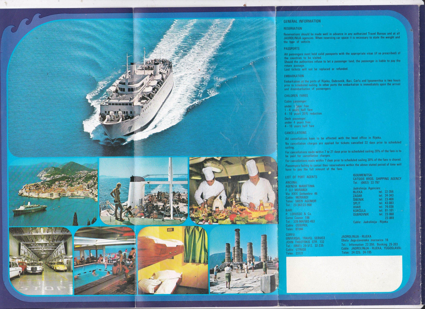 Jadrolinija Yugoslavia Car Ferry Schedule Brochure Liburnija Slavija 1977 - TulipStuff