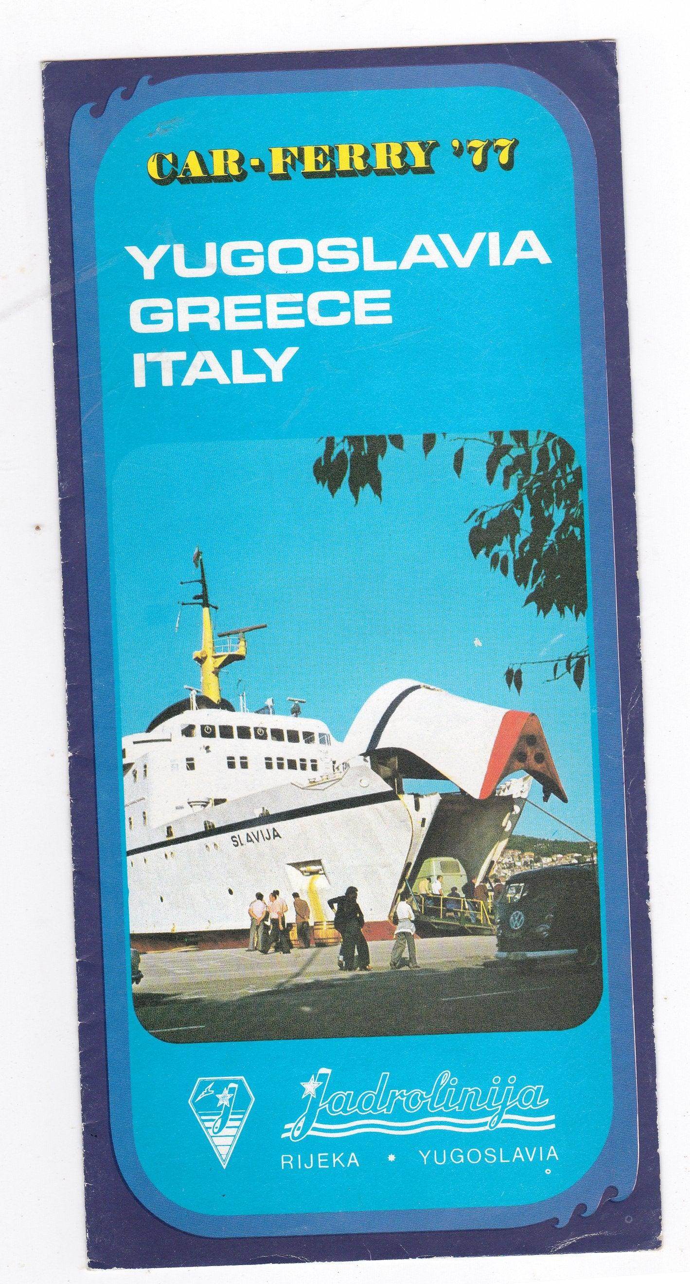 Jadrolinija Yugoslavia Car Ferry Schedule Brochure Liburnija Slavija 1977 - TulipStuff