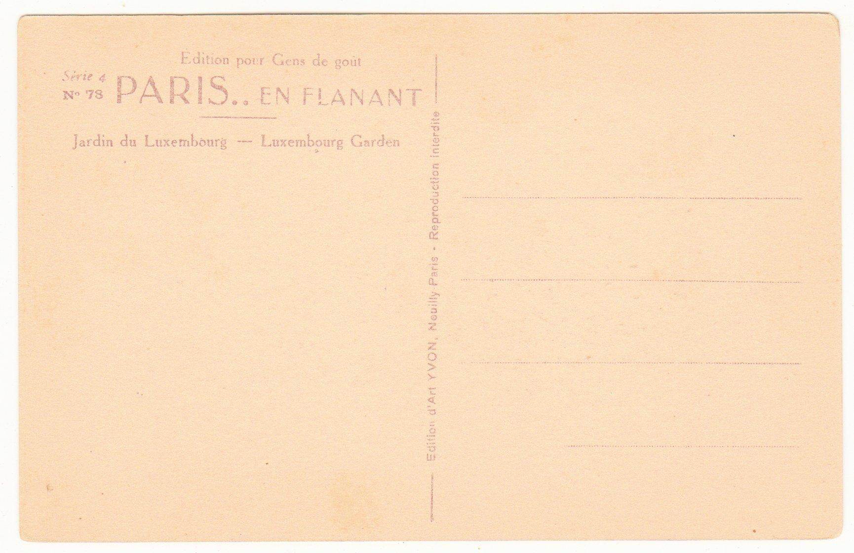 Jardin du Luxembourg Garden Paris France Postcard 1920's - TulipStuff