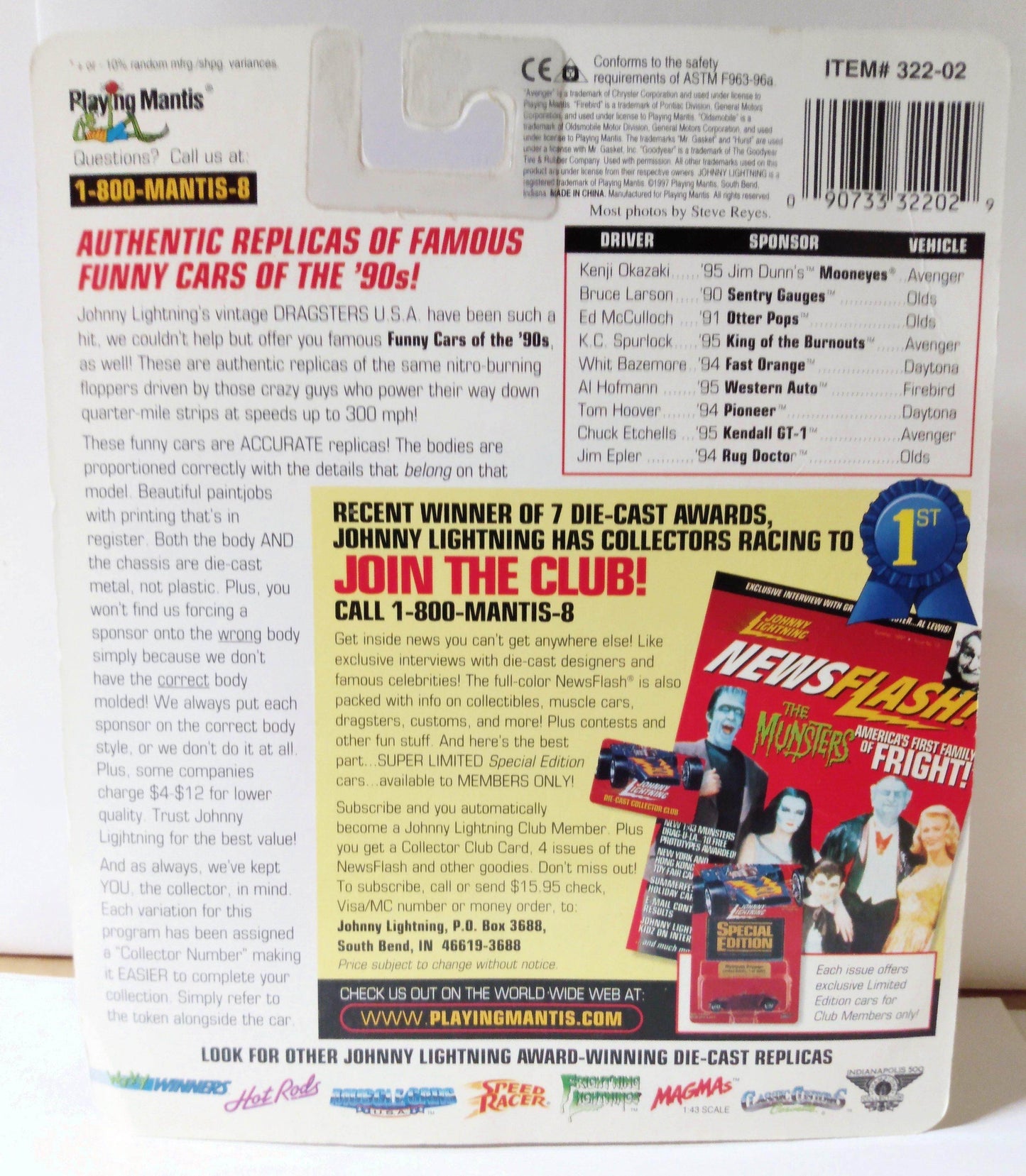 Johnny Lightning Dragsters USA Bruce Larson Sentry Gauges Funny Car - TulipStuff