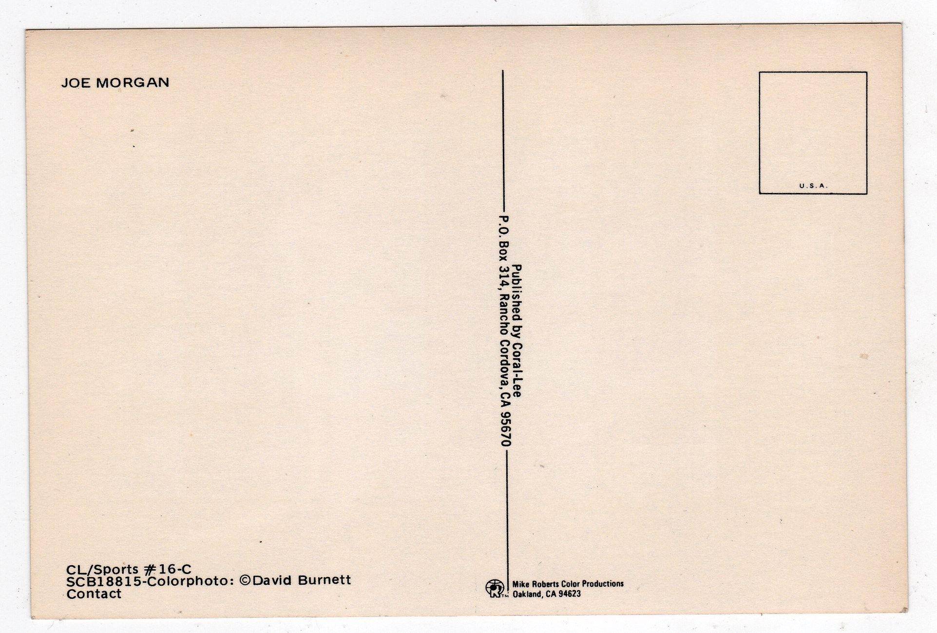 Joe Morgan Cincinnati Reds Hall of Famer Late 1970's Baseball Postcard - TulipStuff