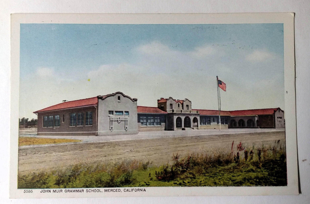 John Muir Grammar School Merced California 1920's Postcard – TulipStuff