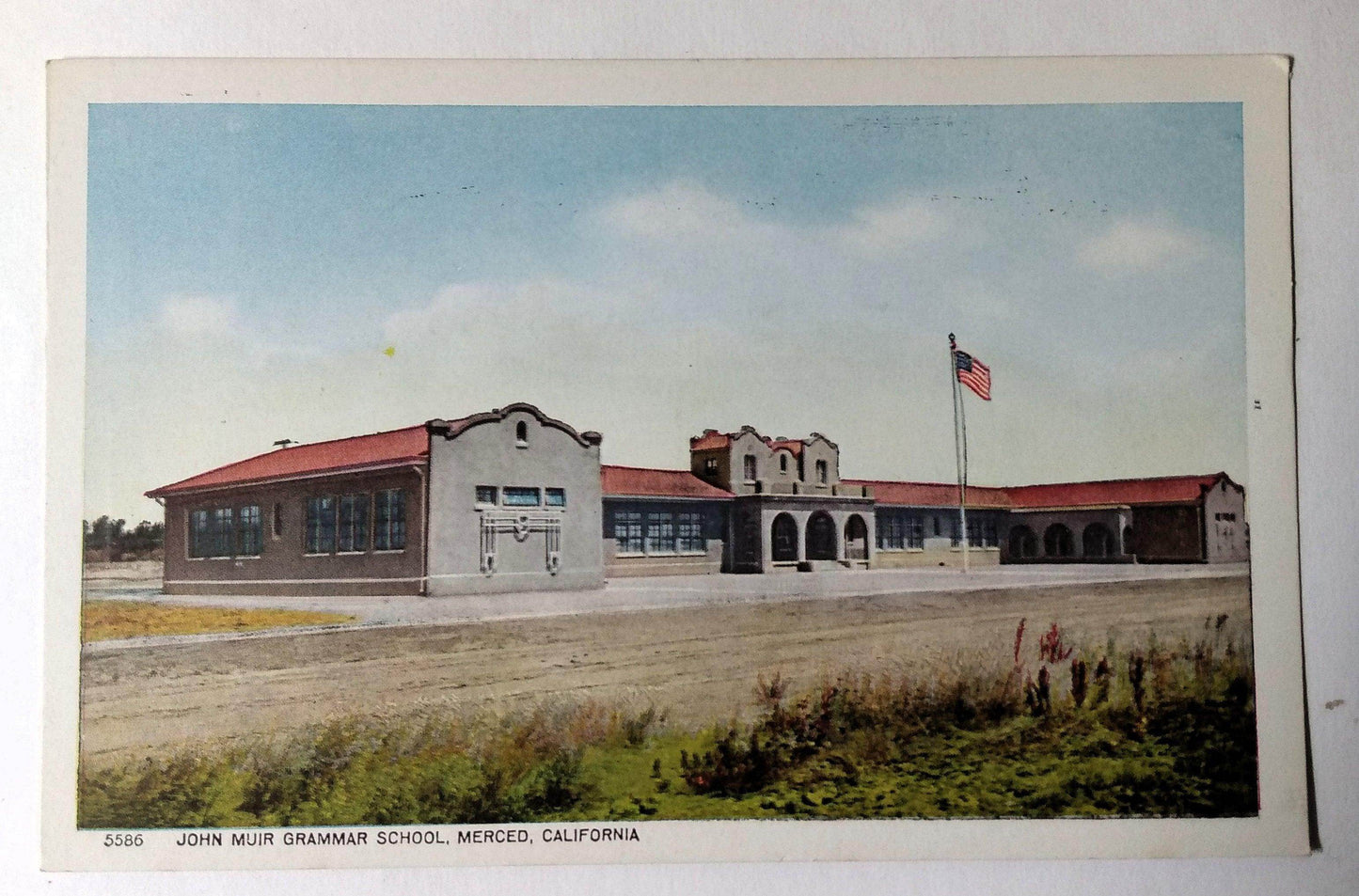John Muir Grammar School Merced California 1920's Postcard - TulipStuff