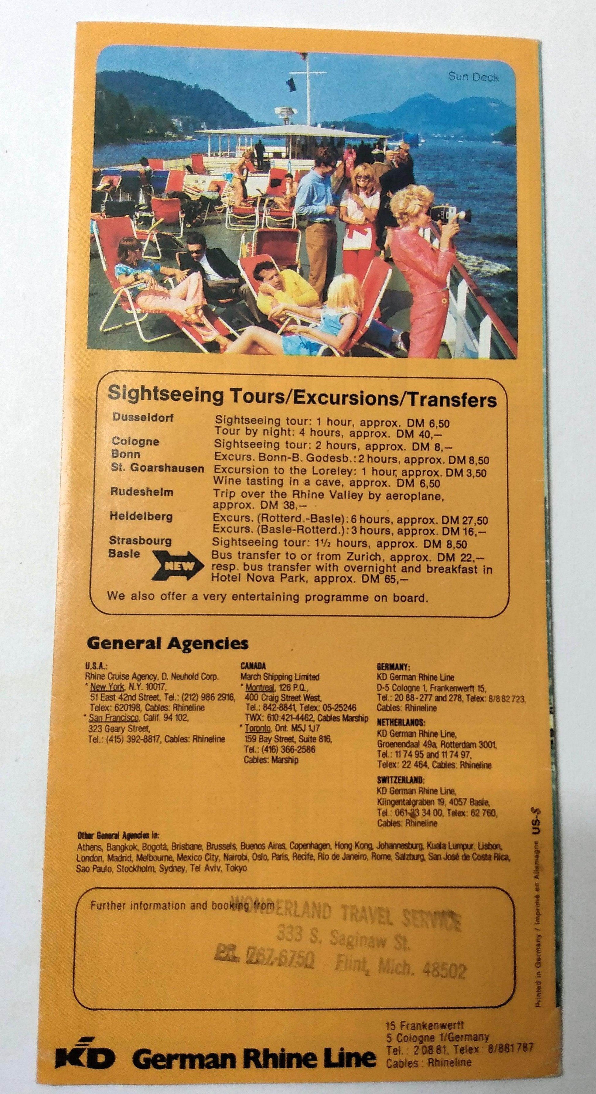 KD German Rhine Line 1974 Rhine River Cruises Rotterdam Brochure - TulipStuff