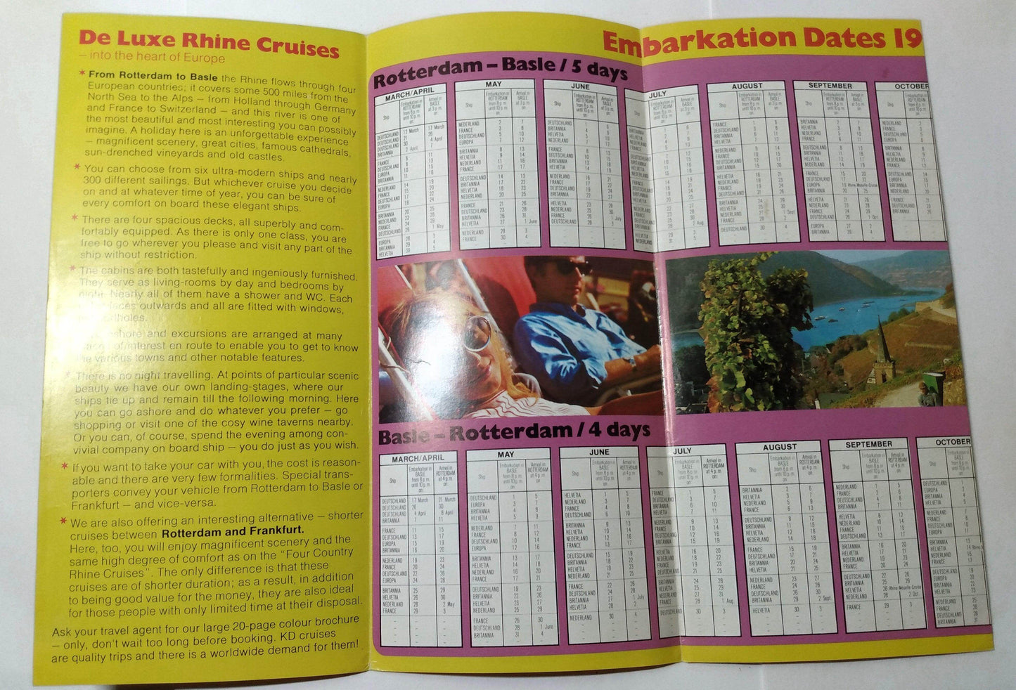 KD German Rhine Line 1974 Rhine River Cruises Rotterdam Brochure - TulipStuff